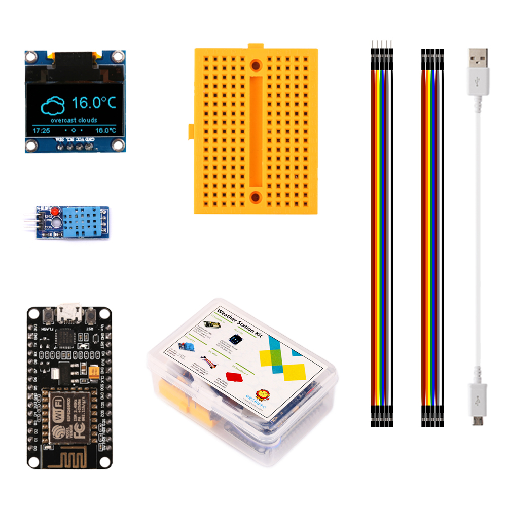 Esp8266 Nodemcu Board - 気象観測所esp8266,arduino ide iotスターターnodemcuデモボード用の温度湿度oled 0.96ディスプレイ付きdiyキット